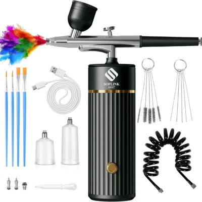 SOFLINK MART Cordless Airbrush Kit with Compressor, 48PSI Rechargeable Handheld Airbrush for Nails, Portable Nail Airbrush Machine Gel Polish for Tattoo, Makeup, Barber, Decoration etc.